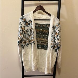 Cozy Cream and Green Patterned Women's Sweater